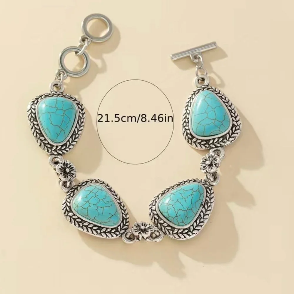 Faux Turquoise and Silver Concho Chain Bracelet (#1121) - Picture 7 of 7